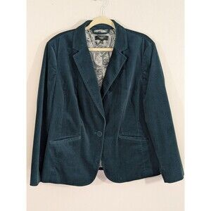 Talbots Teal Green Velvet Blazer Jacket Plus  Size 16W Classic Luxury Old Money